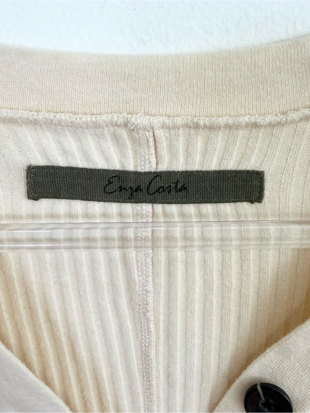 Enza Costa Ribbed Henley Top M Ivory Cotton Blend - Picture 4 of 6